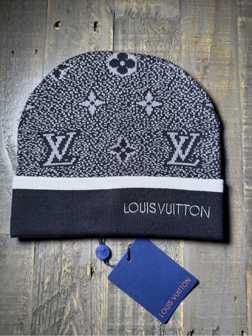 Louis Vuitton Black & White Monogram Knit Beanie